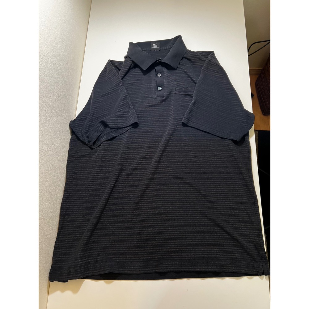 Nike Mens Golf Shirt XXL Black Textured Striped Polo Short Sleeve ACG Tee